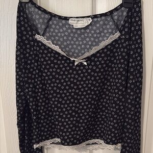 Urban Renewal Gray Floral Top with Lace Detail